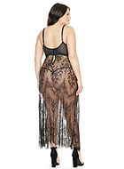 Long negligee, lace cups, high slit, eyelash lace, XL to 4XL